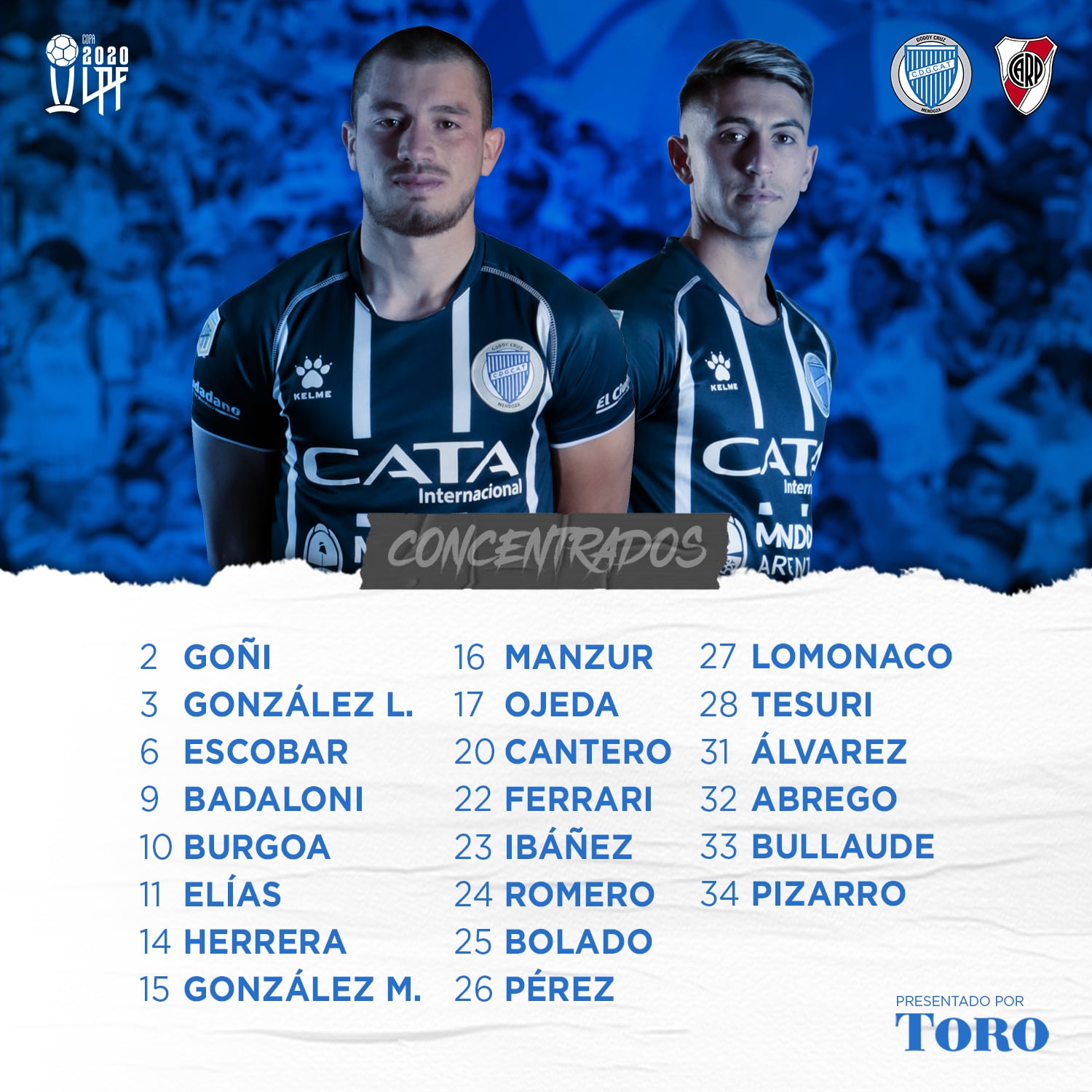 Sin el Morro, Ramis (por decisión del DT), Silva ni Andrada (lesionados)./Gentileza Prensa de Godoy Cruz