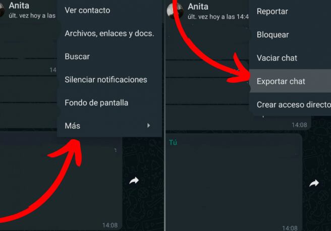 Así puedes exportar un chat en formato TXT.