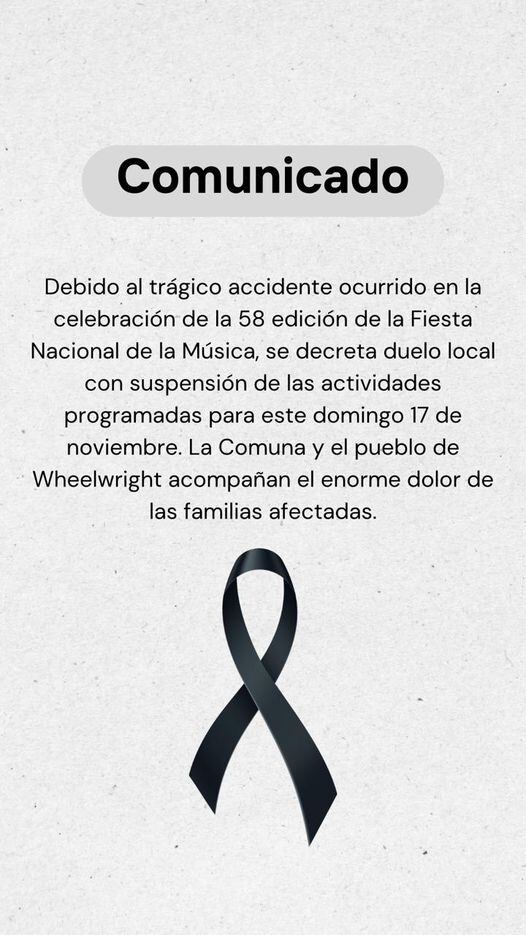 Fiesta Nacional de la Música: el comunicado tras la tragedia. Imagen: Facebook / Comuna de Wheelwright