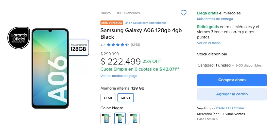 En nuestro país el mismo modelo se encuentra en Mercado Libre a un precio de $222.499 argentinos.