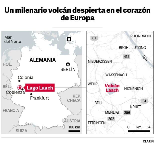 Ubicación del Laach, el Volcán que esta despertando en el corazón de Europa.