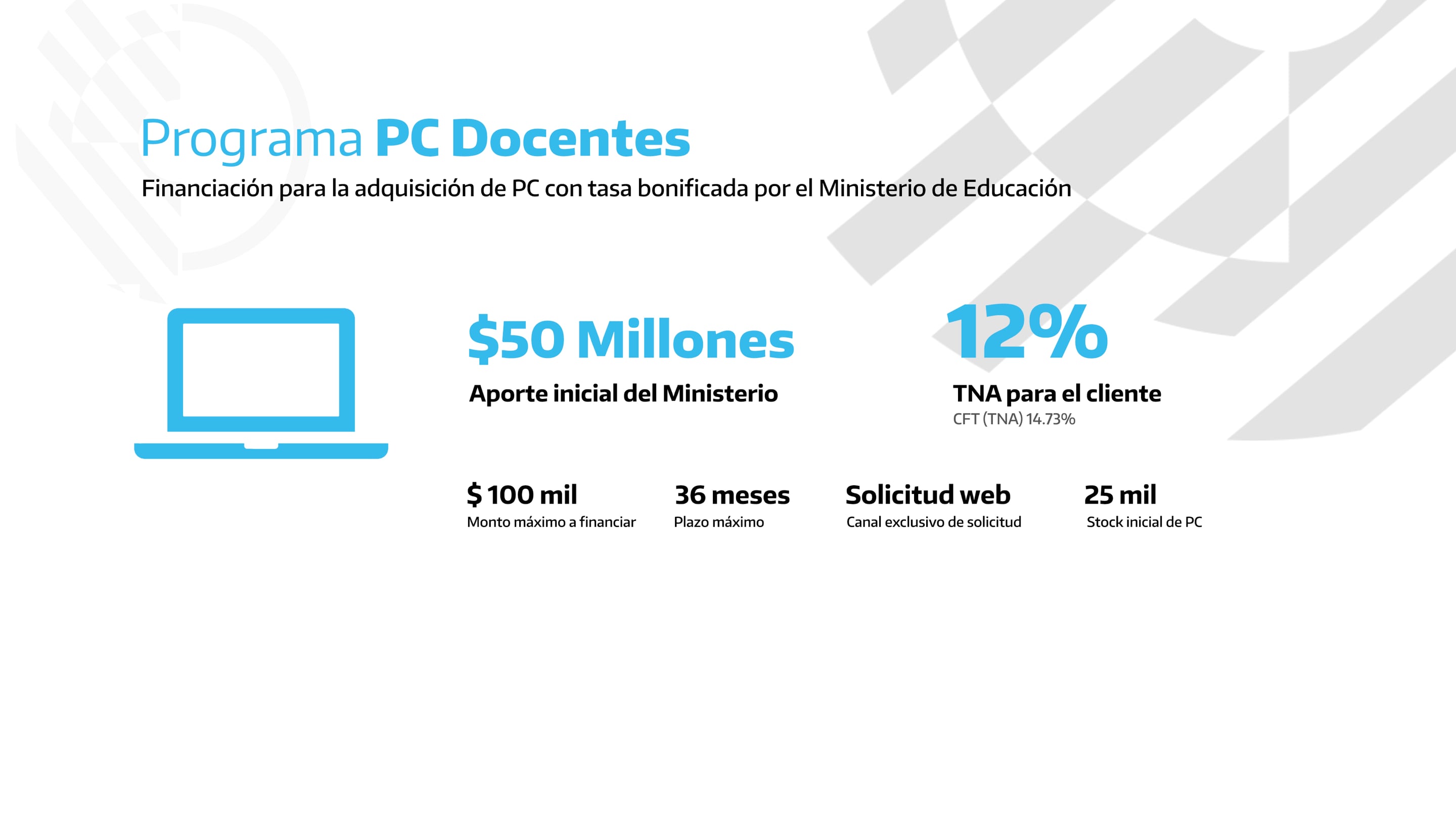 El gobierno nacional anunció créditos para que docentes compren computadoras financiadas en cuotas.