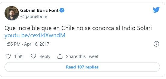 Gabriel Boric, nuevo presidente de Chile, fanático del Indio Solari