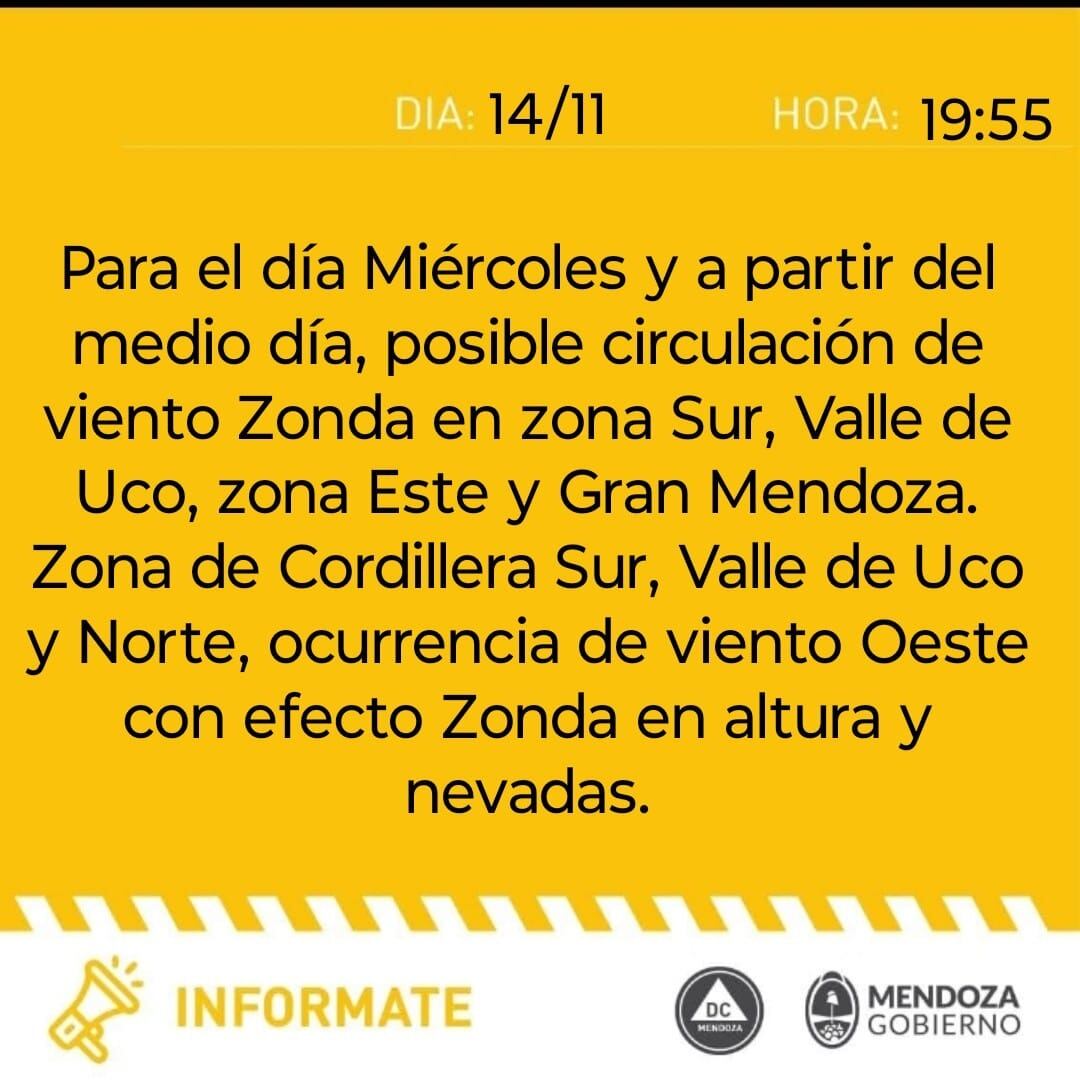 Comunicado de Defensa Civil para este miércoles 15 de noviembre. Foto: Defensa Civil