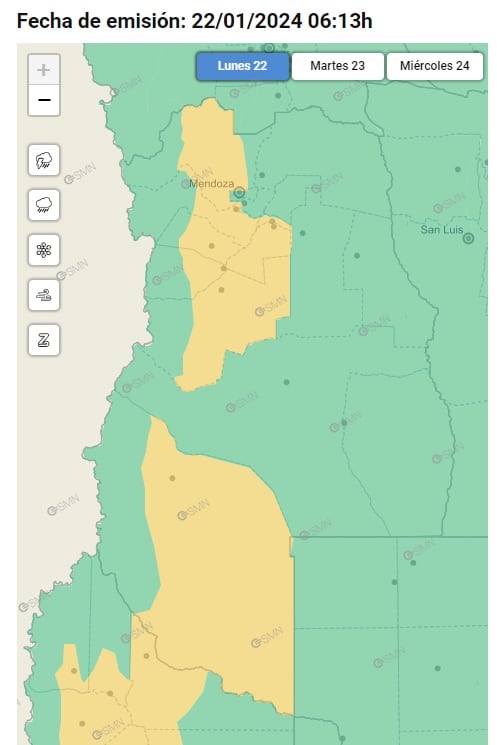 Alerta amarilla por tormentas en Mendoza (SMN)