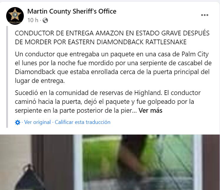 Fue informado por la oficina del Condado de Martin, Florida