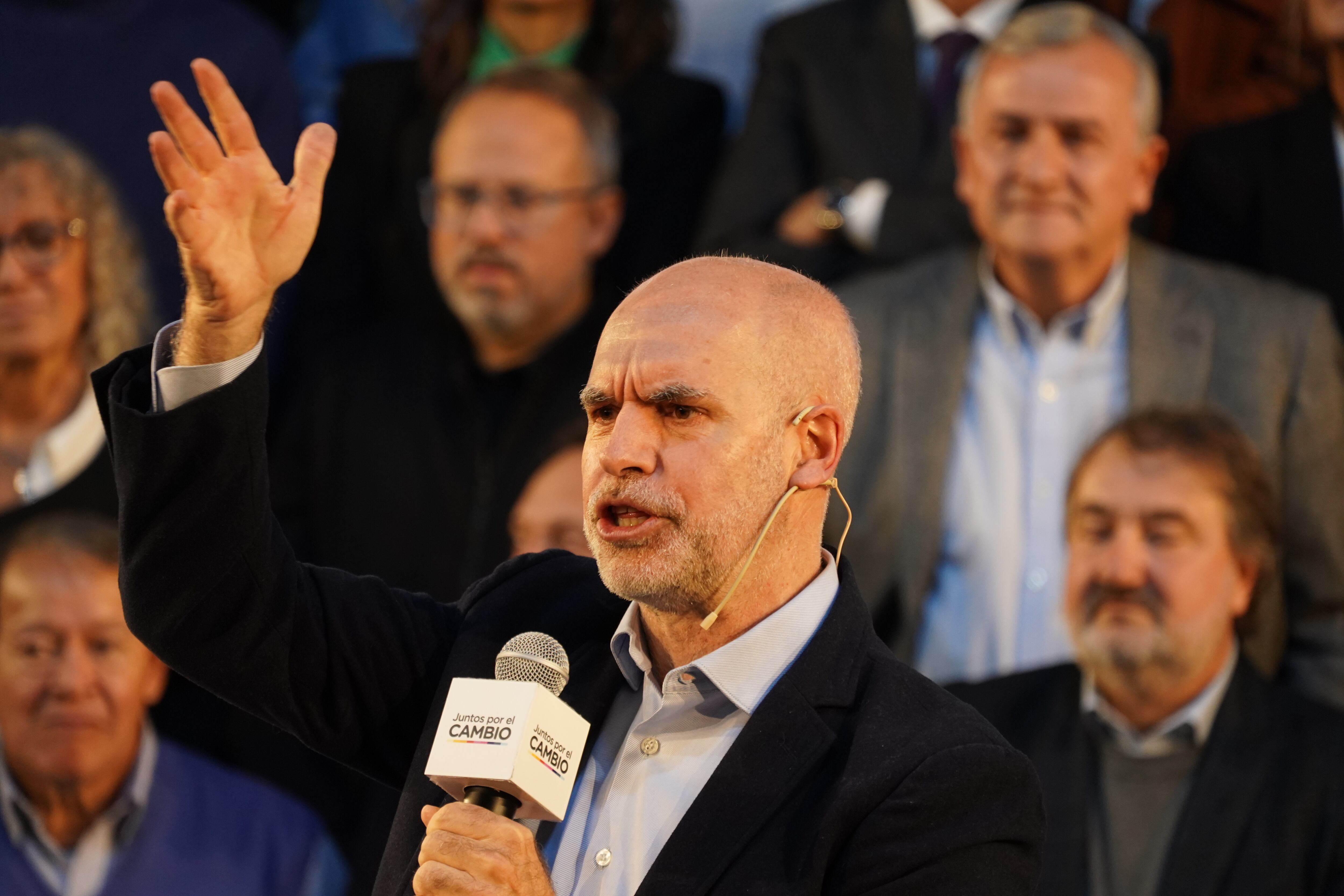 Acto de Horacio Rodriguez Larreta junto a Diego Santilli y Gerardo Morales en Tres de Febrero. 27.06.2023 Foto Maxi Failla