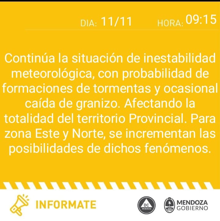 Alerta de Defensa Civil por tormentas (11/11)