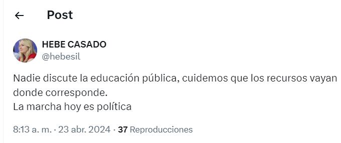 Opinión de la vicegobernadora sobre la marcha de este martes.