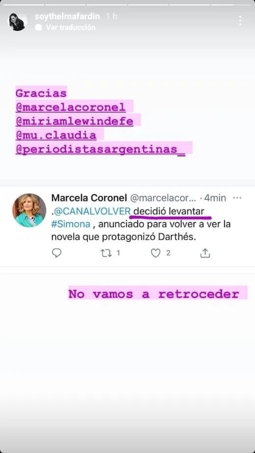 Thelma Fardin celebró que no vuelvan a pasar la novela Simona, con Juan Darthés.