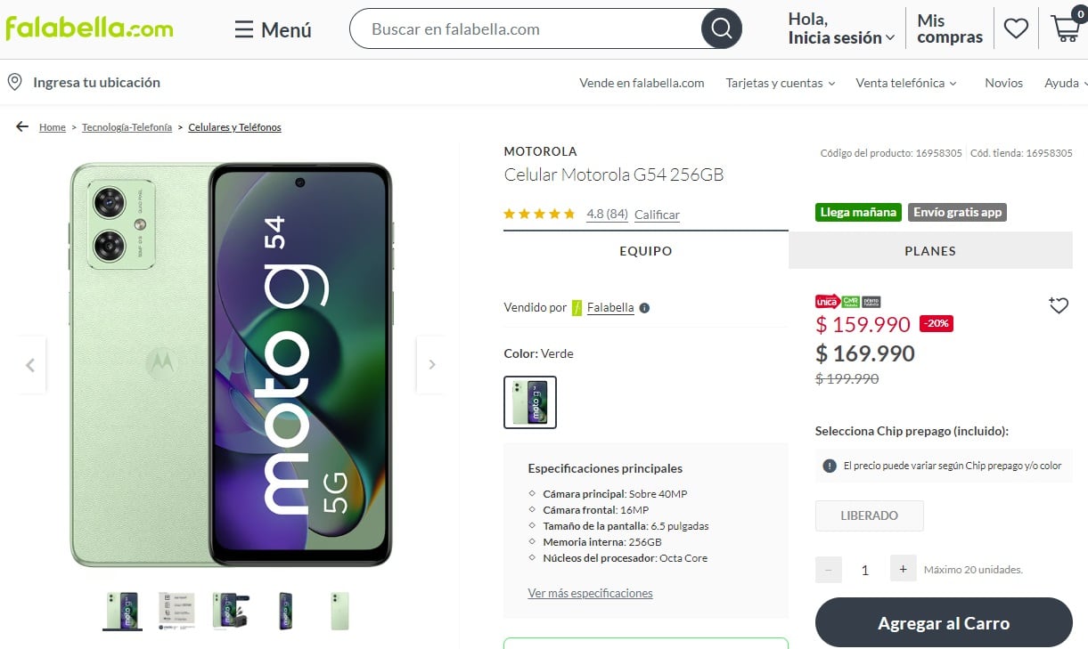 Moto G54 en Falabella Chile