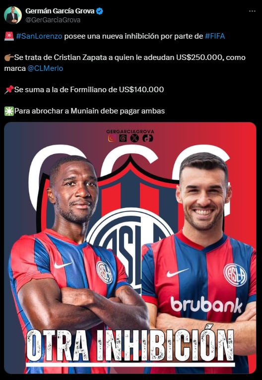 San Lorenzo tiene otra nueva inhibición