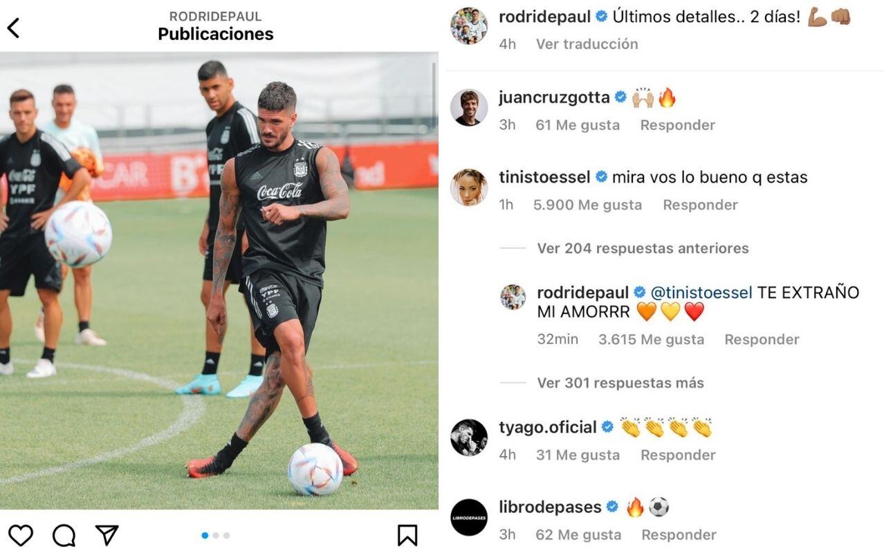 Fogoso intercambio de mensajes entre Tini Stoessel y Rodrigo De Paul.