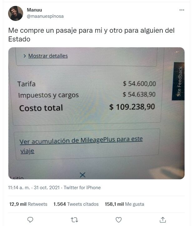 El tuit de los costos de volar que se hizo viral 