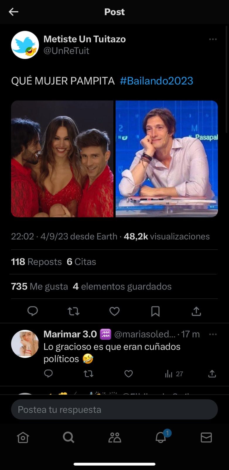 Pampita fue lo más comentado en Twitter tras la apertura del Bailando 2023. Captura de pantalla.