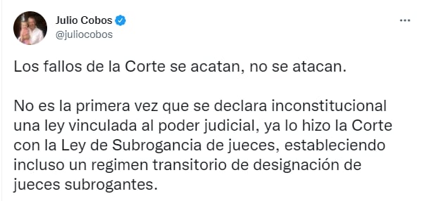 El diputado nacional Julio Cobos aseguró que los fallos se acatan.