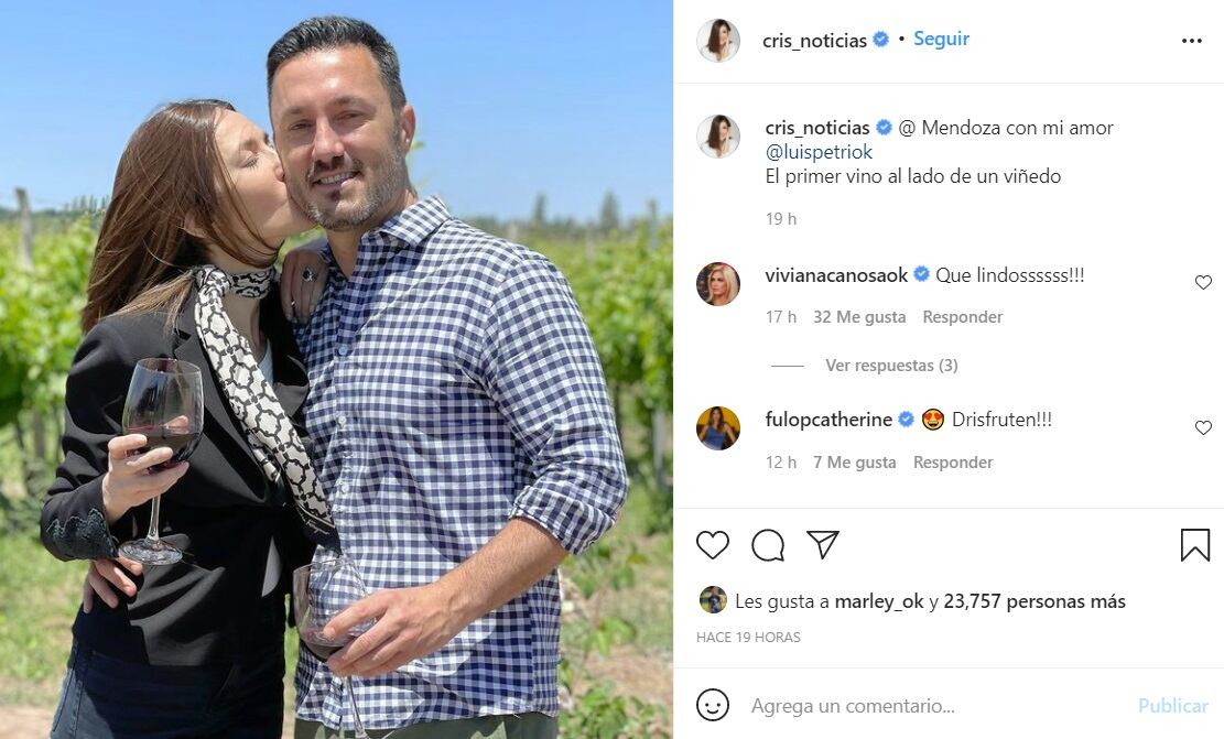 Cristina Pérez viajó a Mendoza y ratificó su amor por Luis Petri - Instagram 