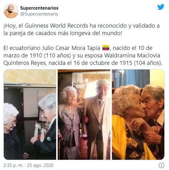 El matrimonio llevaba 79 años casados, desde febrero de 1941.