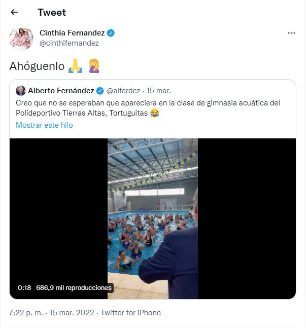 El tweet por el cual Cinthia Fernández enfrentará a la justicia.