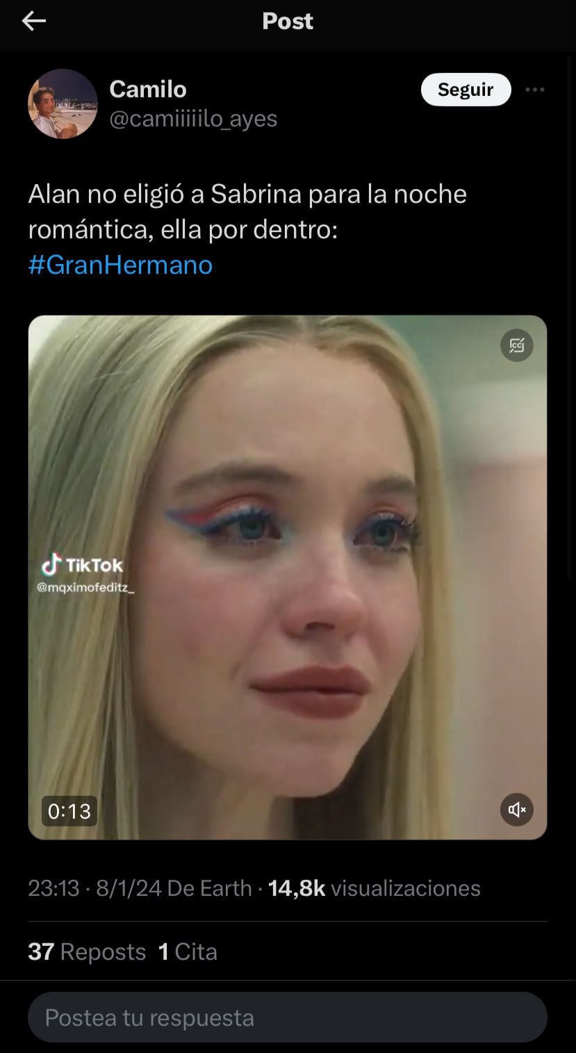 Alan, el blanco de memes por elegir a Manzana para una noche romántica en Gran Hermano. Captura de pantalla.