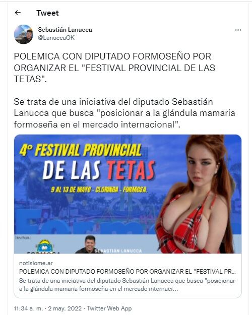 El supuesto diputado había promocionado el festival. Incluso dicho usuario impostor compartió la Fake News.