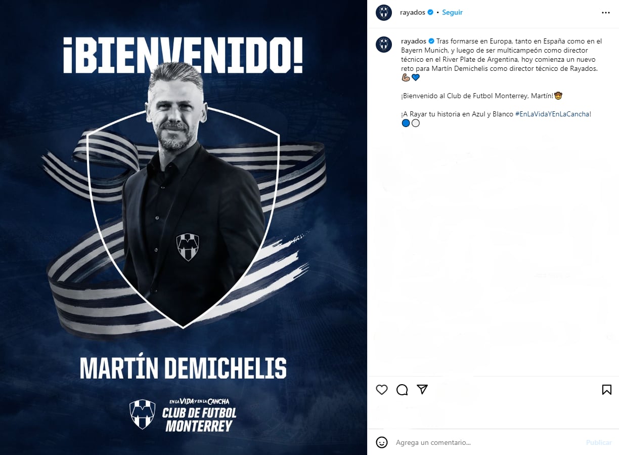 Martín Demichelis como director técnico de Rayados.