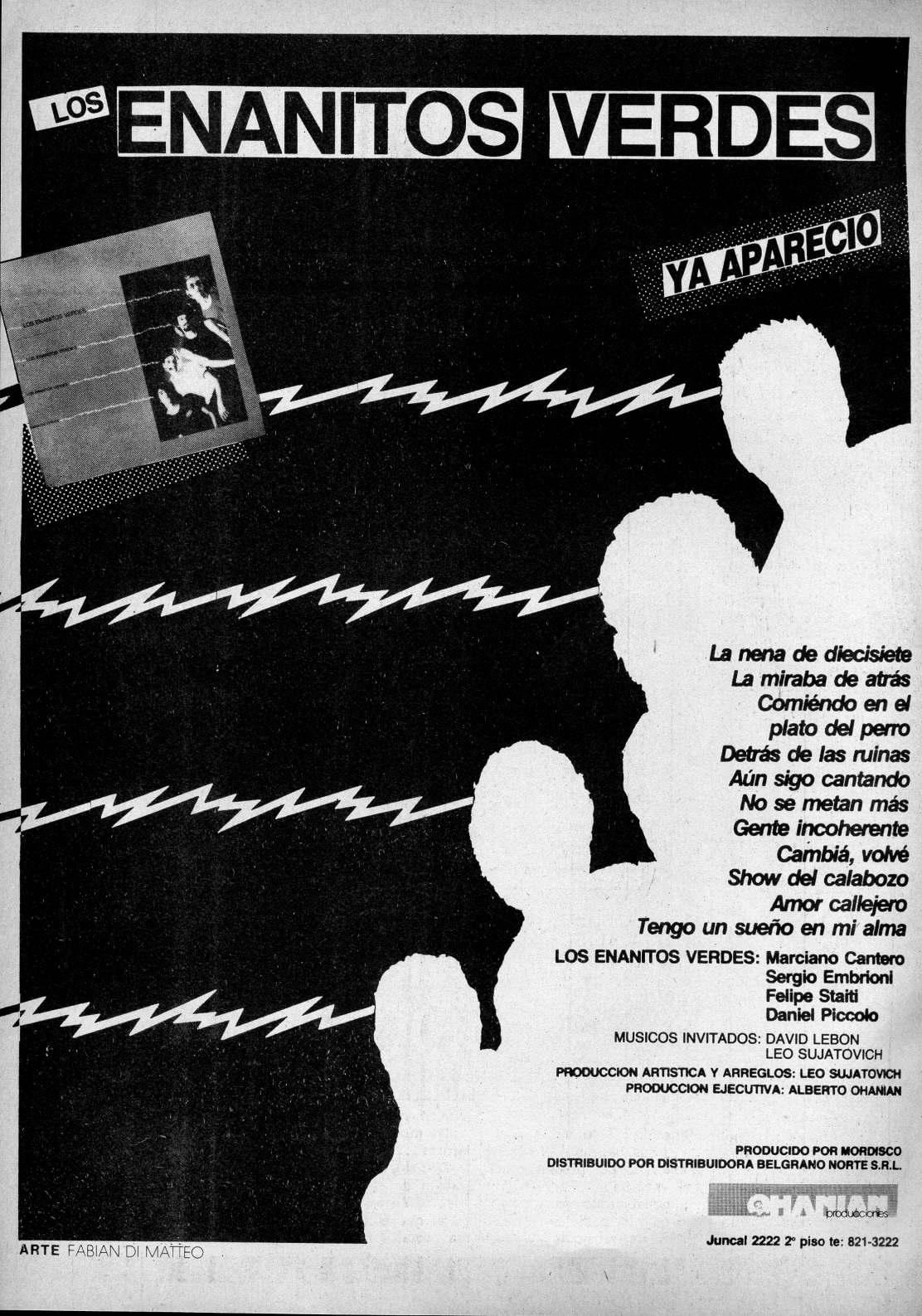 Publicidad del disco debut de los Enanitos Verdes en la revista Pelo.