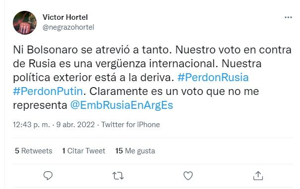 "Perdón Rusia" es tendencia en Twitter luego de que Argentina votara a favor de expulsar a Rusia en la Asamblea General de la ONU. Algunos comentarios de los usuarios.