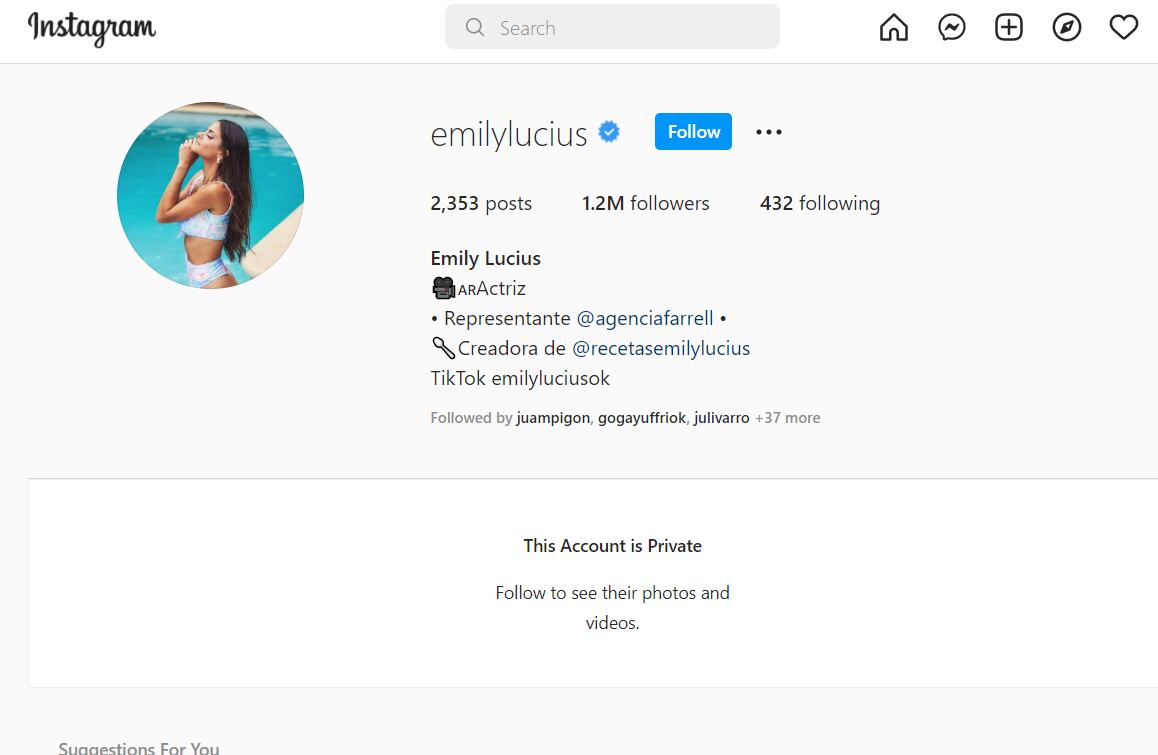 Emily Lucius puso como privada su cuenta de Instagram