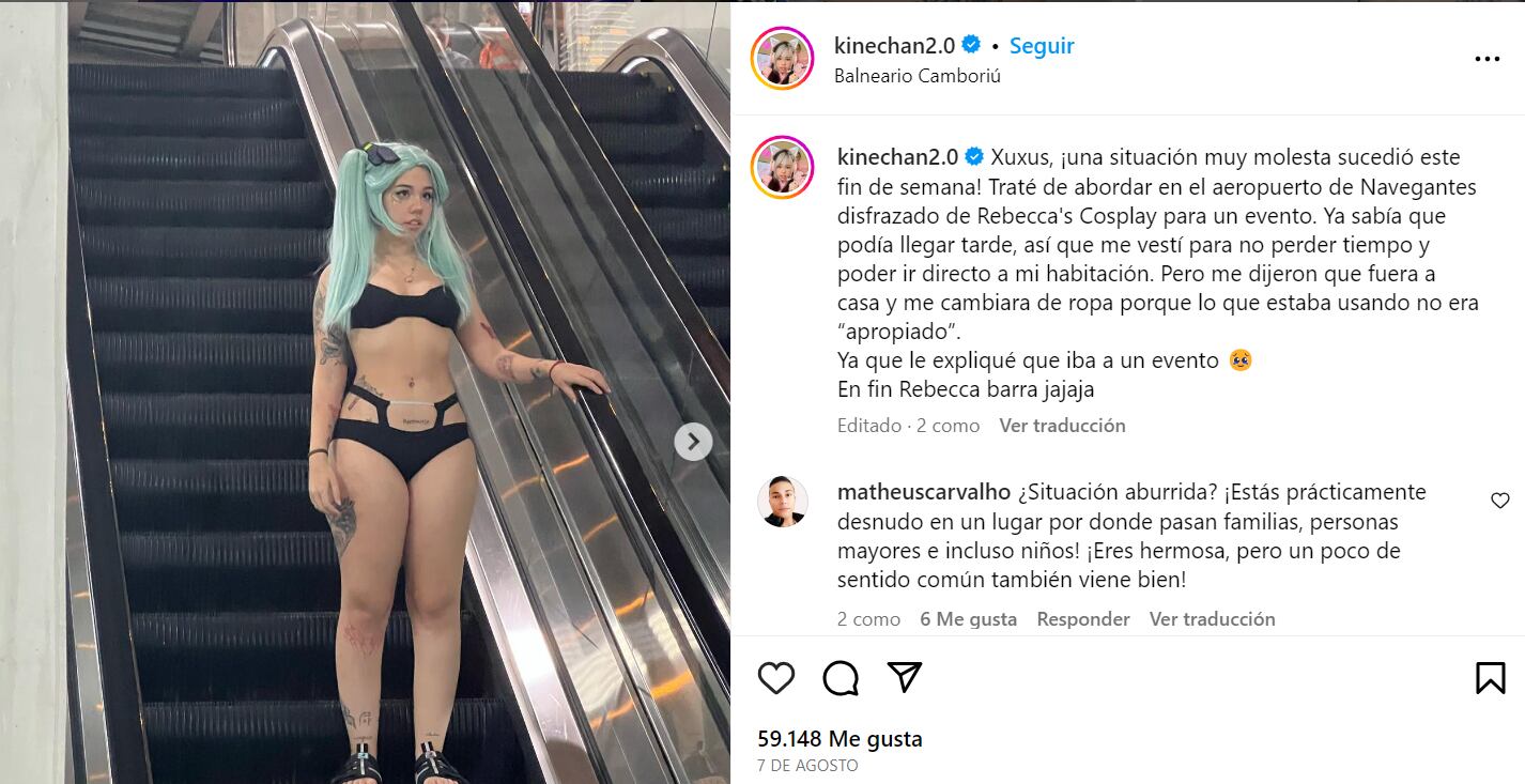 El posteo de la influencer que causó revuelo en las redes (captura)