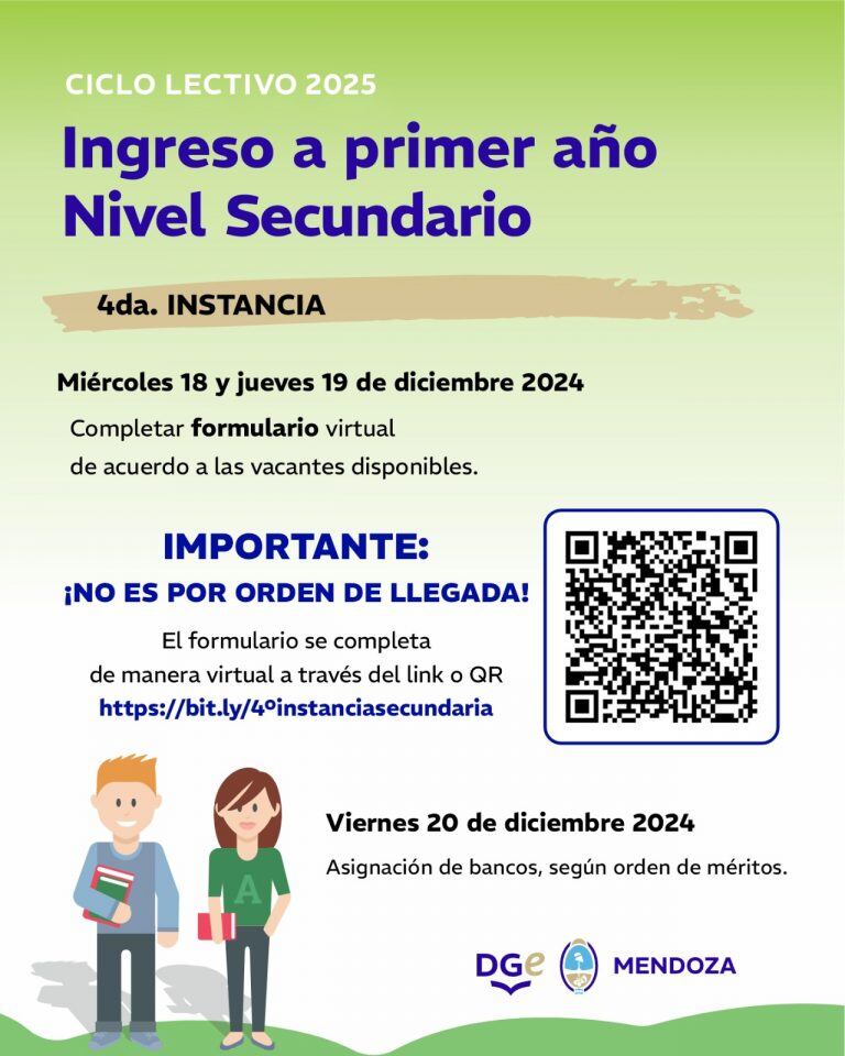 Aún hay 2.045 chicos que aspiran a ingresar a primer año en el ciclo lectivo 2025 que aguardan por una vacante en una escuela pública de Mendoza. Cómo participar de la última instancia de inscripción