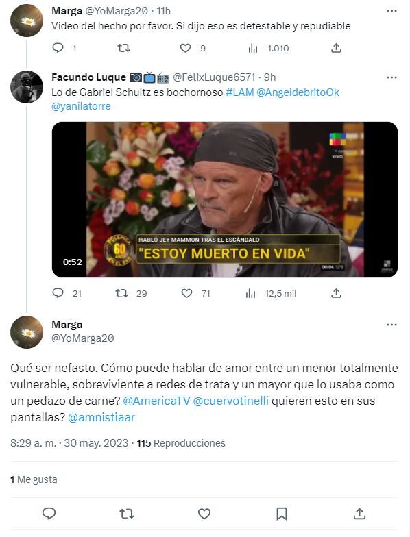 Los mensajes en contra de Schultz en Twitter