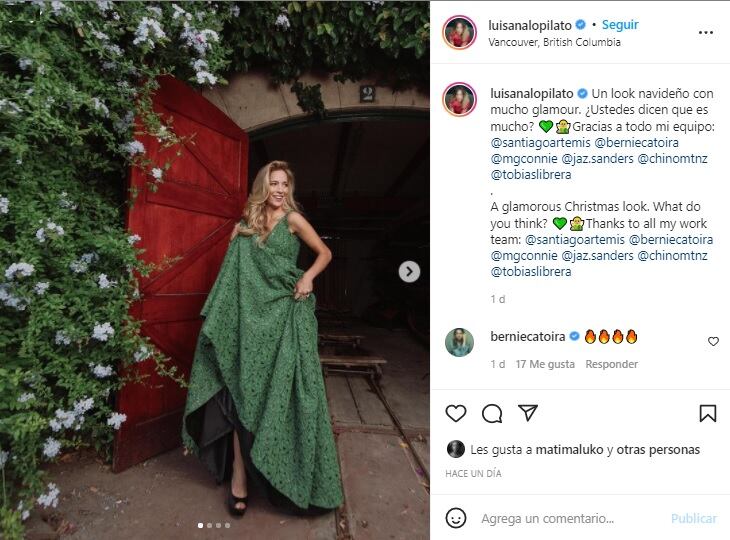 Luisana Lopilato se adelantó a la Navidad con un vestido verde glamoroso