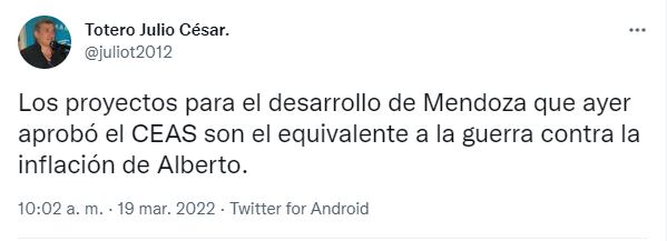 Julio Totero, ex candidato a legislador por Cambia YA (dentro de Cambia Mendoza) criticó duramente los proyectos del Ceas.