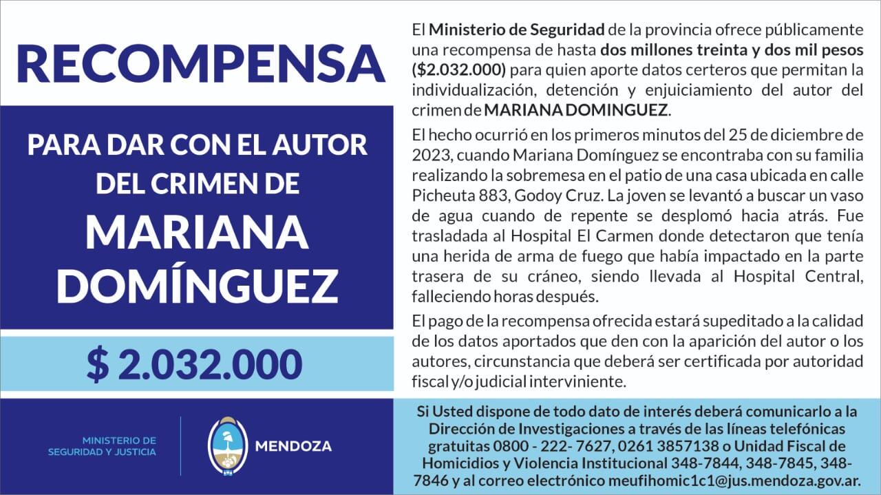 Ofrecen más de dos millones de pesos para dar con el autor del crimen de Mariana Domínguez