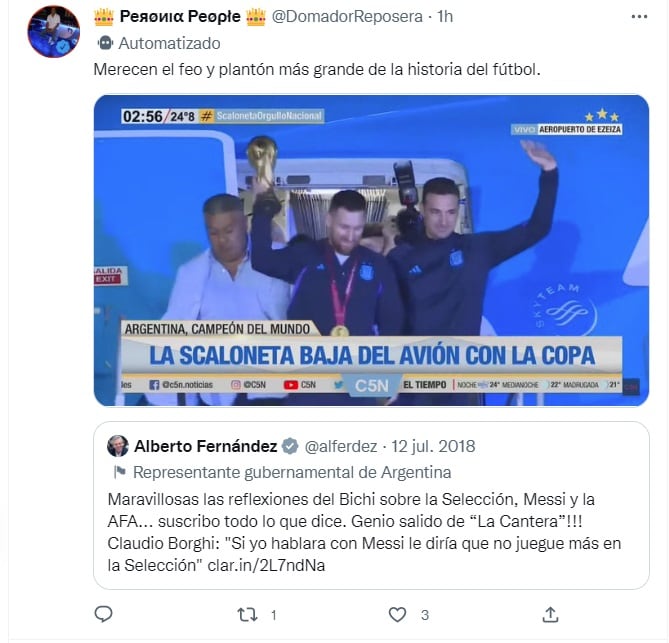 Reacciones en Twitter al tuit de 2018 de Alberto Fernández donde avalaba que Messi no juegue más en la Selección Argentina