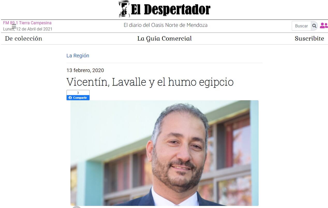 La nota de El Despertador (Lavalle) donde se presenta a Khalifa y a su interés por el departamento de Lavalle. Además, mencionan sus declaraciones referidas a comprar Vicentín.