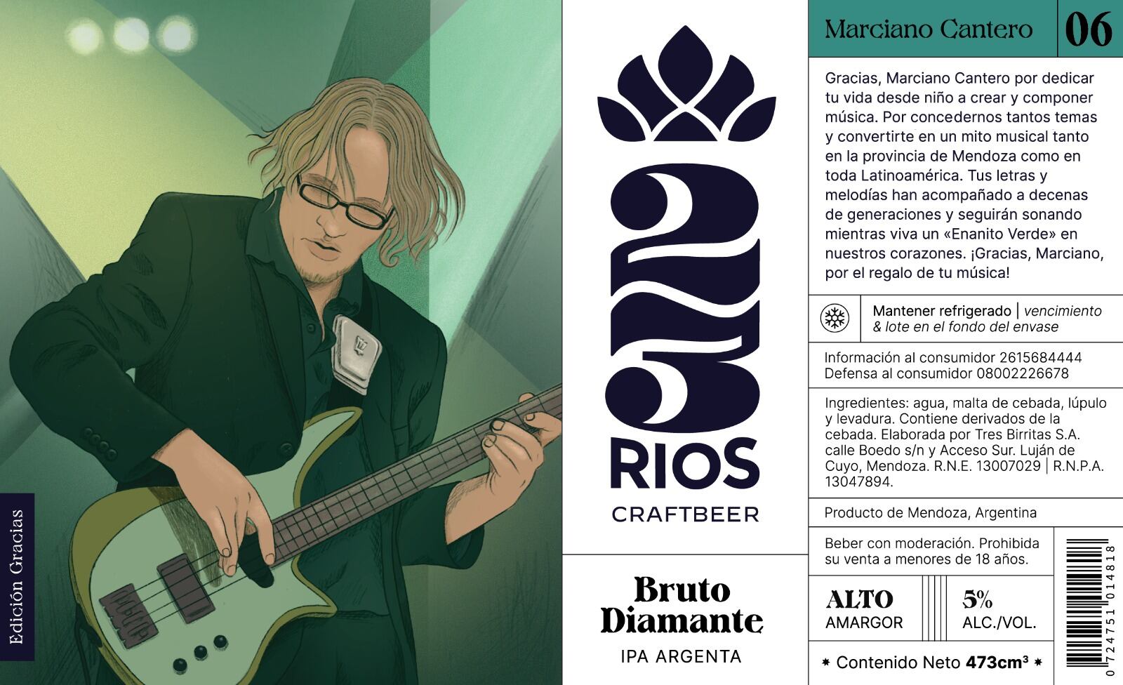 Marciano Cantero, de los Enanitos Verdes, y un nuevo homenaje: crean una cerveza en su honor. Foto: Gentileza 23Rios