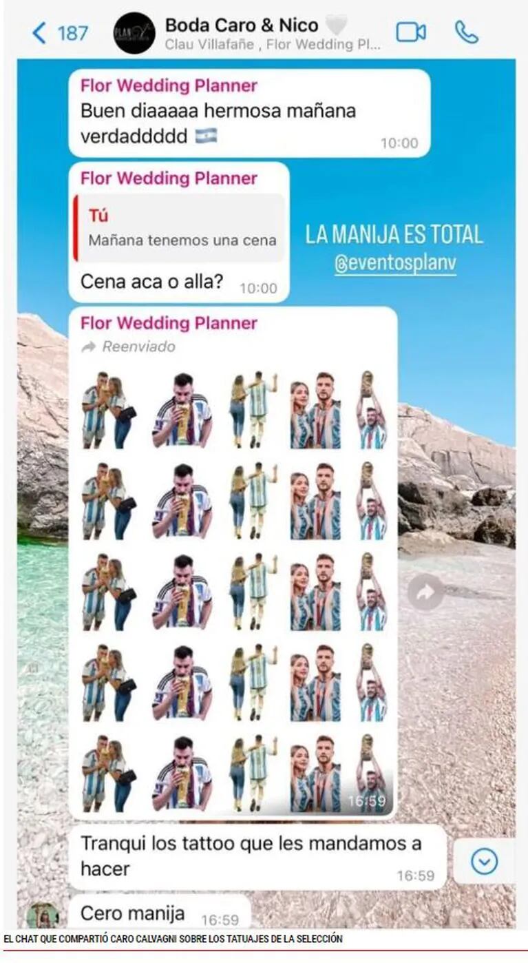 El chat sobre el casamiento de Nicolás Tagliafico.