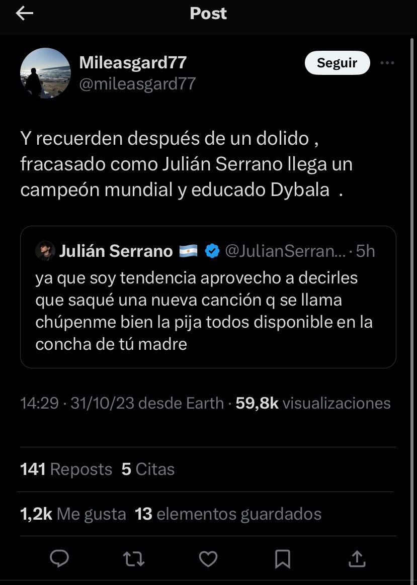 Atacaron a Julián Serrano por la noticia del casamiento de Oriana Sabatini y Paulo Dybala.