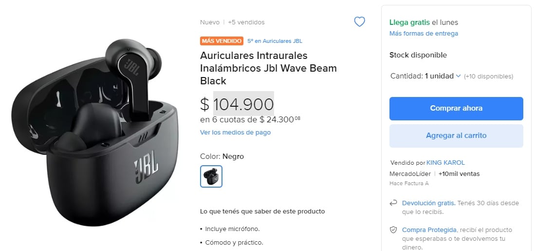 A modo de comparación, el mismo modelo se encuentra en Mercado Libre Argentina a un precio de $104.900.