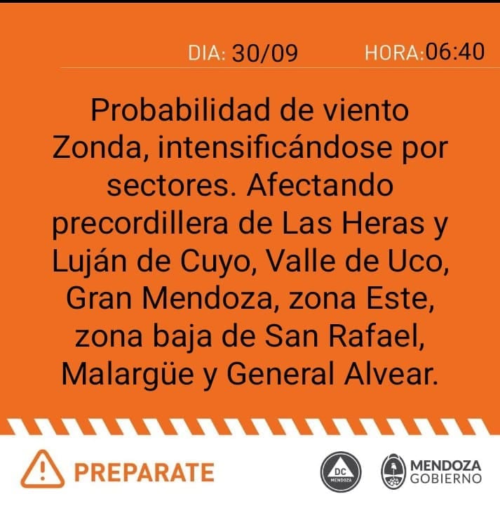 Emitieron alerta naranja para Mendoza.