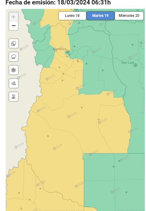 Alerta amarilla por Zonda el martes 18 de marzo (SMN)