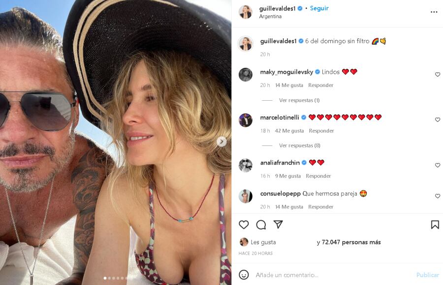 Guillermina Valdés publicó las fotos de sus románticas vacaciones junto a Marcelo Tinelli