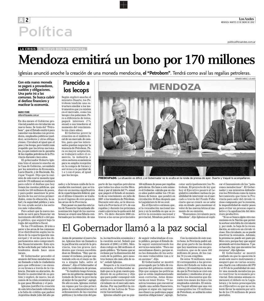 
Archivo Los Andes | Eenero de 2002: Iglesias y Vaquié anuncian el lanzamiento del "Petrobom".
   