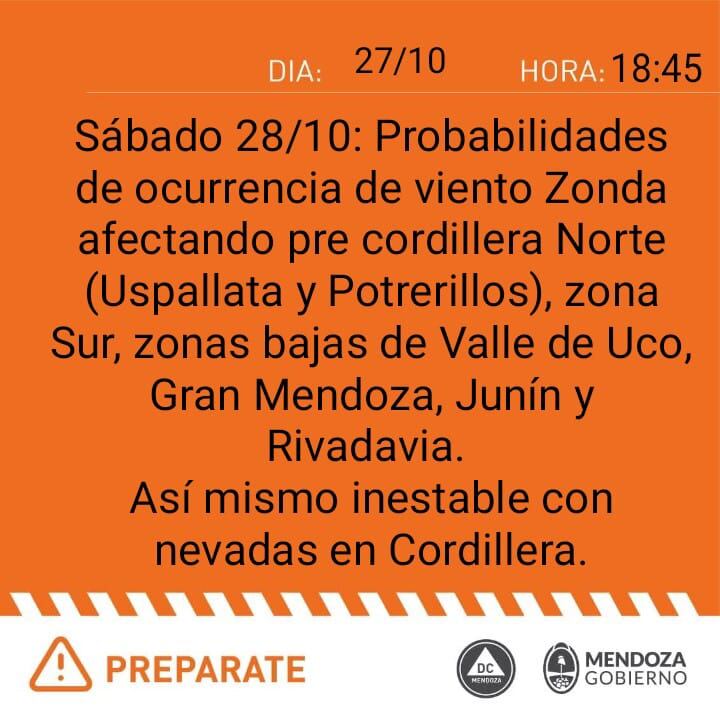 Defensa Civil emitió un alerta naranja para este sábado.