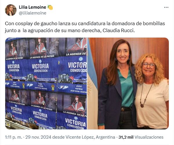 La vicepresidenta Victoria Villarruel junto a Claudia Rucci, hija del ex sindicalista asesinado en 1973.