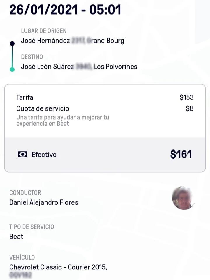 El conductor finalizó el viaje sin hacer ningún comentario en la aplicación, luego denunciaría el "robo"
