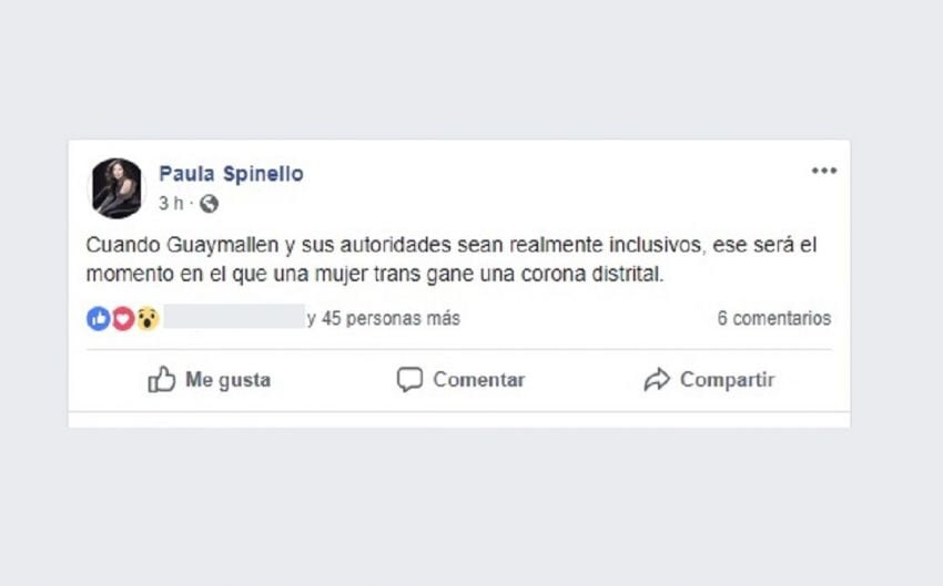 
    El furioso posteo que Paula Spinello realizó en Facebook tras perder la elección como reina de Capilla del Rosario.
   