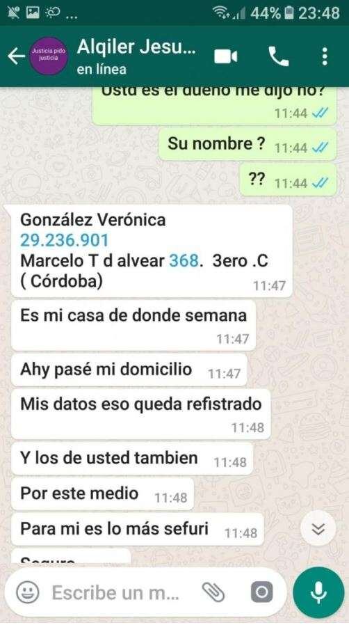 
El chat donde se presenta la supuesta inquilina. | Gentileza
   